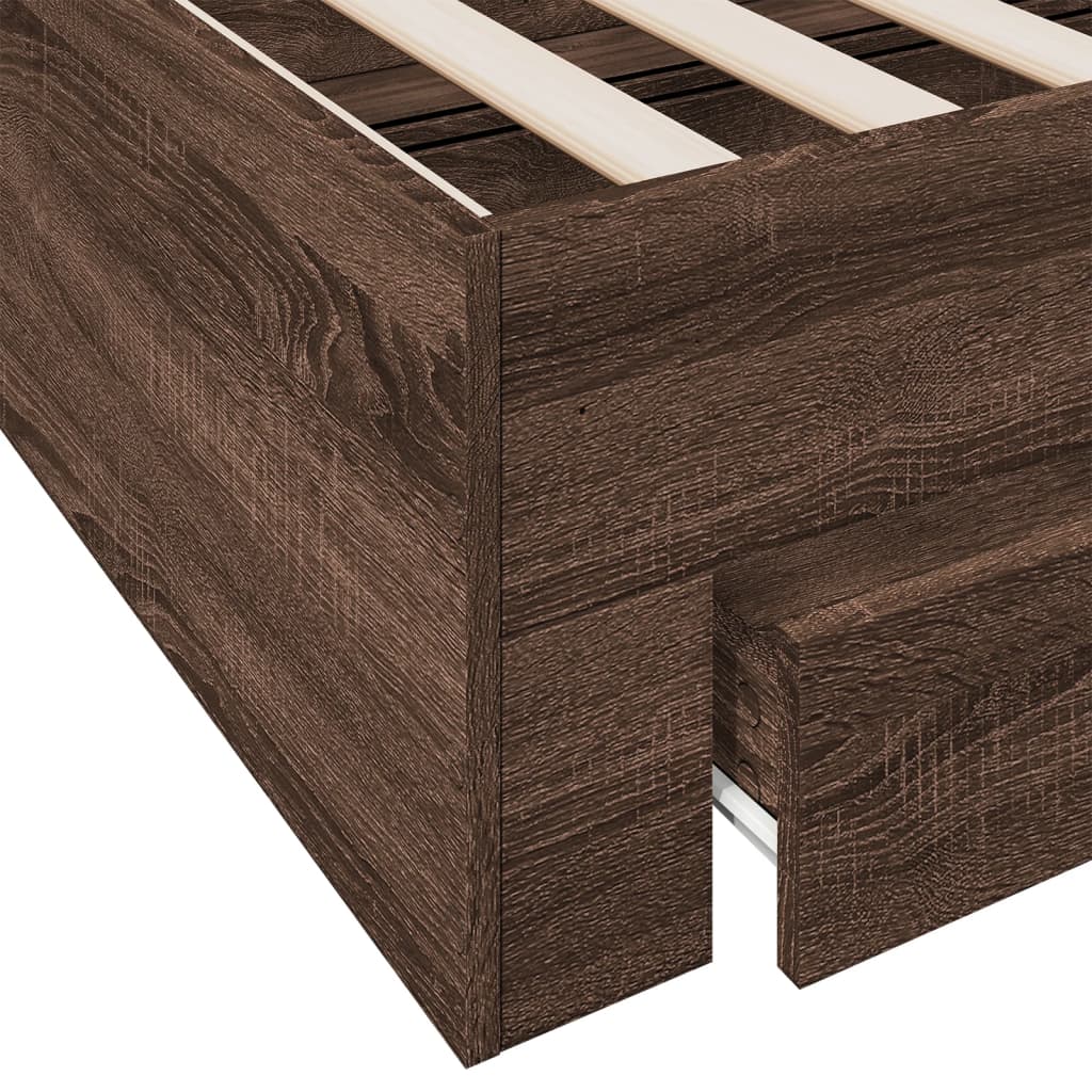 Bedframe met lades bewerkt hout bruin eikenkleurig 90x190 cm Bedden & bedframes | Creëer jouw Trendy Thuis | Gratis bezorgd & Retour | Trendy.nl