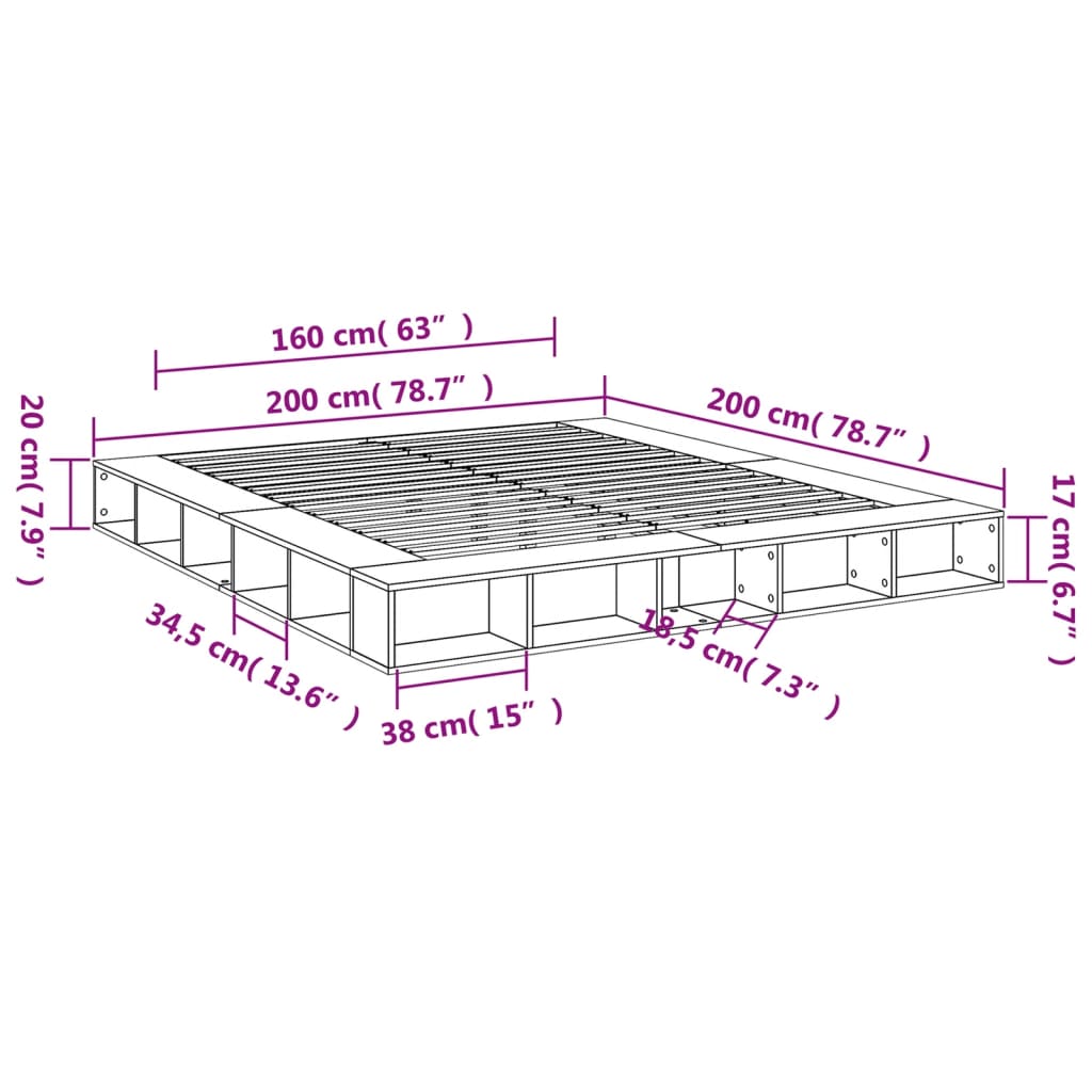 Bedframe bewerkt hout betongrijs 200x200 cm Bedden & bedframes | Creëer jouw Trendy Thuis | Gratis bezorgd & Retour | Trendy.nl