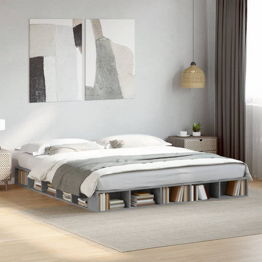 Bedframe bewerkt hout betongrijs 200x200 cm Bedden & bedframes | Creëer jouw Trendy Thuis | Gratis bezorgd & Retour | Trendy.nl