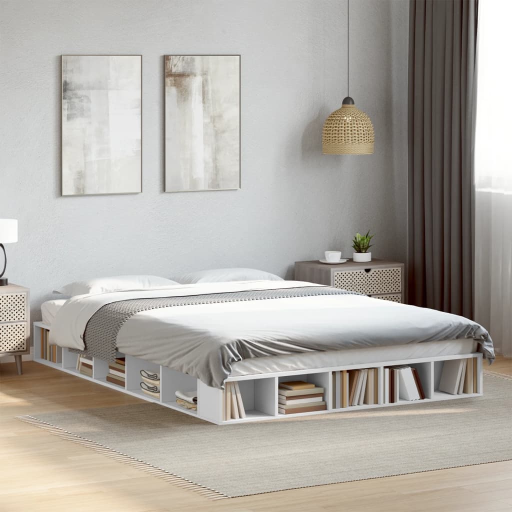 Bedframe bewerkt hout wit 150x200 cm Bedden & bedframes | Creëer jouw Trendy Thuis | Gratis bezorgd & Retour | Trendy.nl