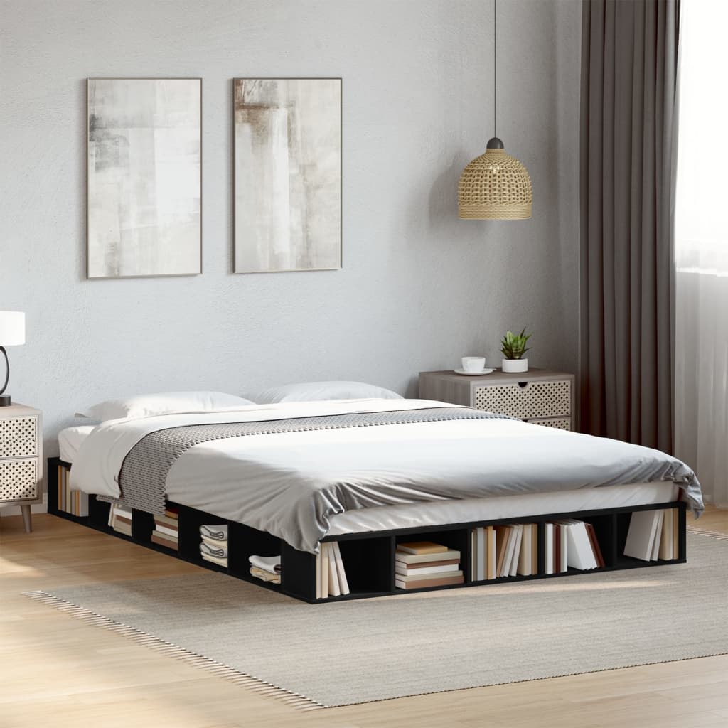 Bedframe bewerkt hout zwart 150x200 cm Bedden & bedframes | Creëer jouw Trendy Thuis | Gratis bezorgd & Retour | Trendy.nl