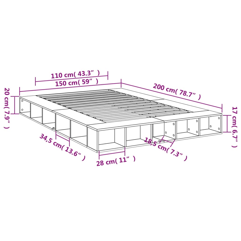 Bedframe bewerkt hout zwart 150x200 cm Bedden & bedframes | Creëer jouw Trendy Thuis | Gratis bezorgd & Retour | Trendy.nl