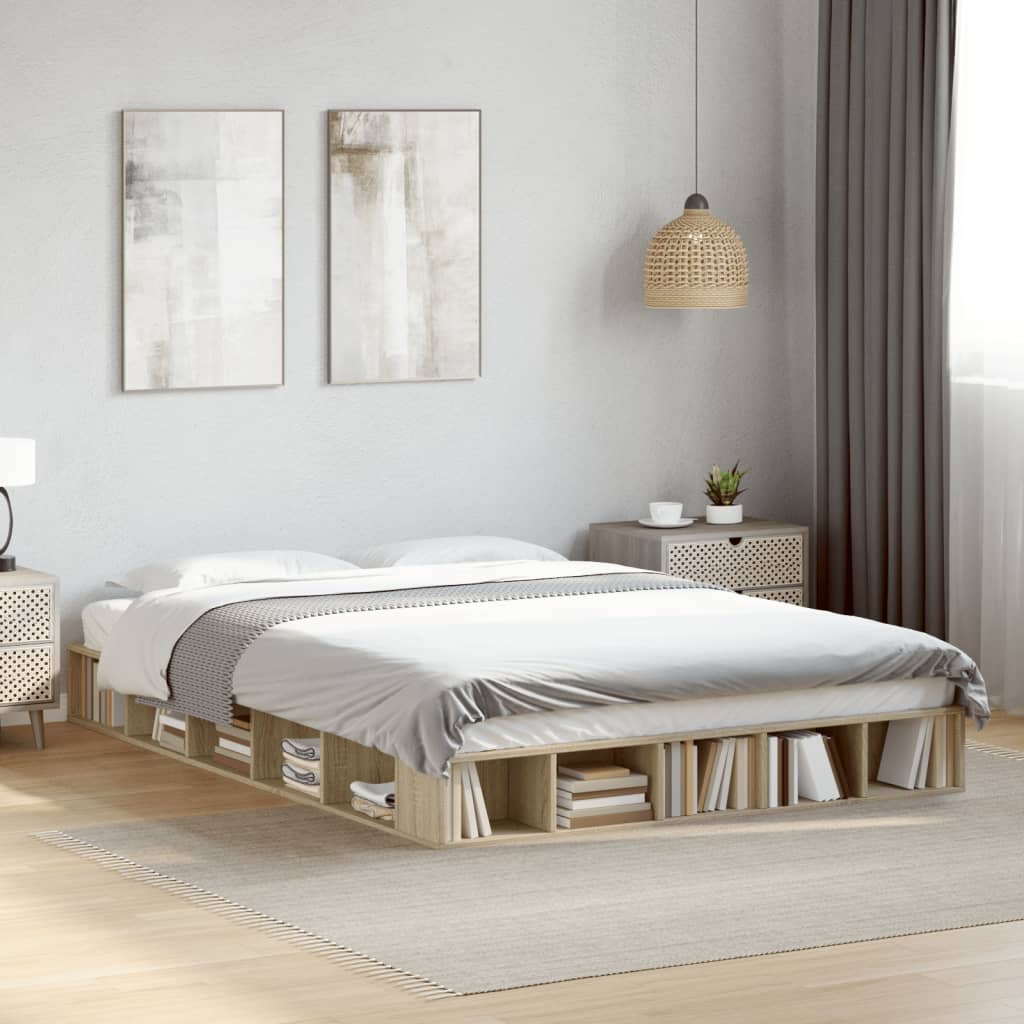 Bedframe bewerkt hout sonoma eikenkleurig 150x200 cm Bedden & bedframes | Creëer jouw Trendy Thuis | Gratis bezorgd & Retour | Trendy.nl