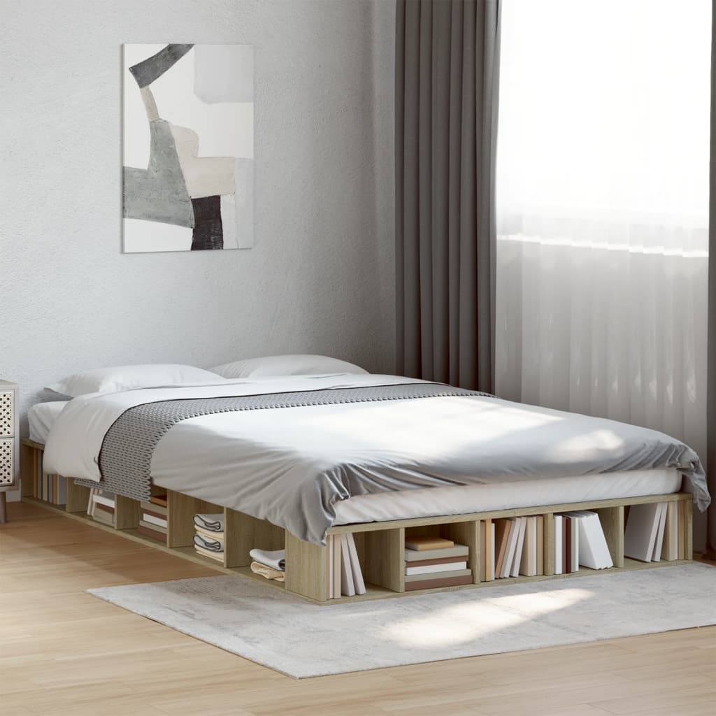 Bedframe bewerkt hout sonoma eikenkleurig 120x200 cm Bedden & bedframes | Creëer jouw Trendy Thuis | Gratis bezorgd & Retour | Trendy.nl