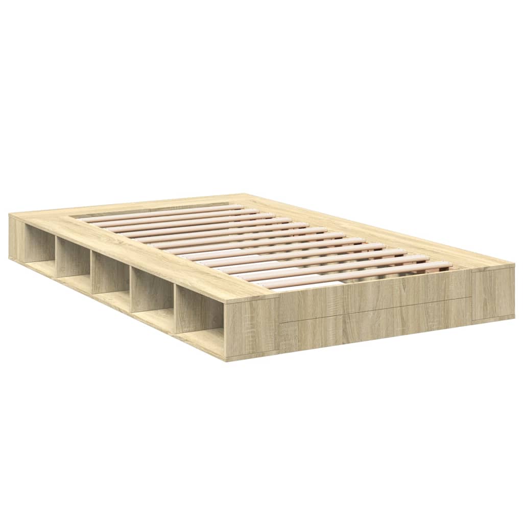 Bedframe bewerkt hout sonoma eikenkleurig 120x200 cm Bedden & bedframes | Creëer jouw Trendy Thuis | Gratis bezorgd & Retour | Trendy.nl