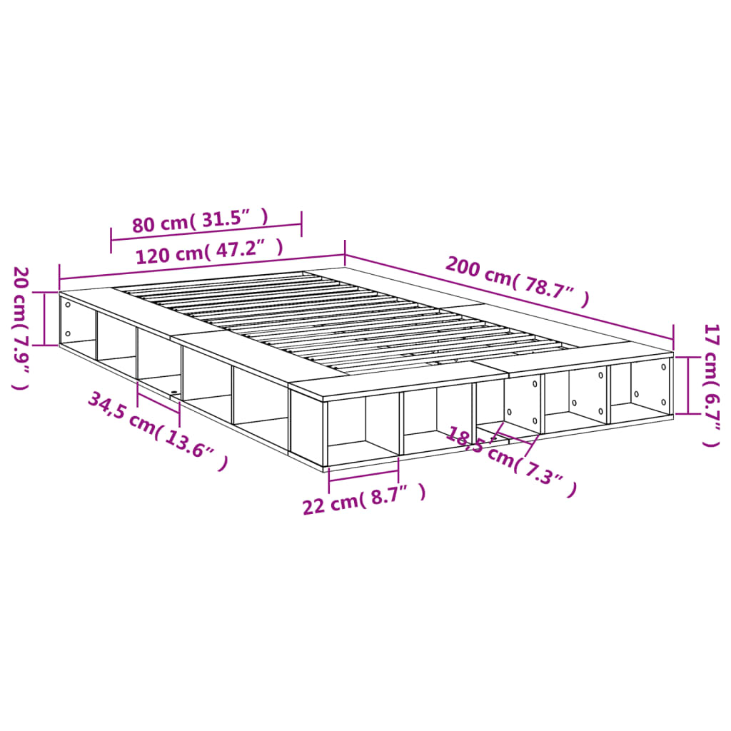 Bedframe bewerkt hout sonoma eikenkleurig 120x200 cm Bedden & bedframes | Creëer jouw Trendy Thuis | Gratis bezorgd & Retour | Trendy.nl