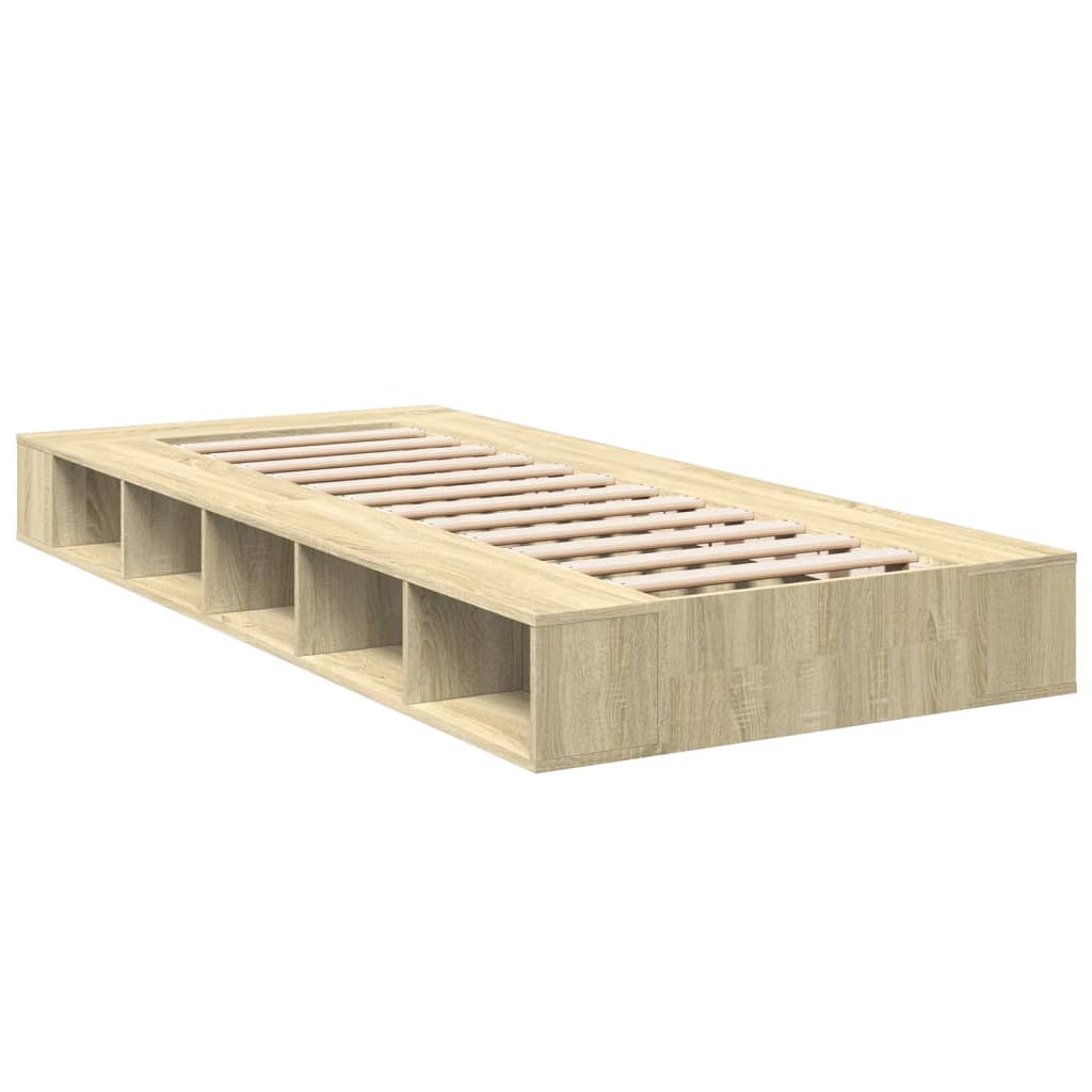 Bedframe bewerkt hout sonoma eikenkleurig 90x190 cm Bedden & bedframes | Creëer jouw Trendy Thuis | Gratis bezorgd & Retour | Trendy.nl