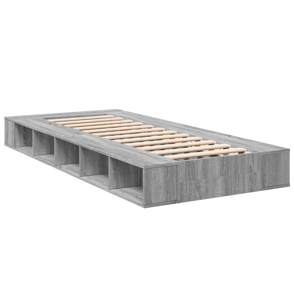 Bedframe bewerkt hout grijs sonoma eikenkleurig 90x190 cm Bedden & bedframes | Creëer jouw Trendy Thuis | Gratis bezorgd & Retour | Trendy.nl