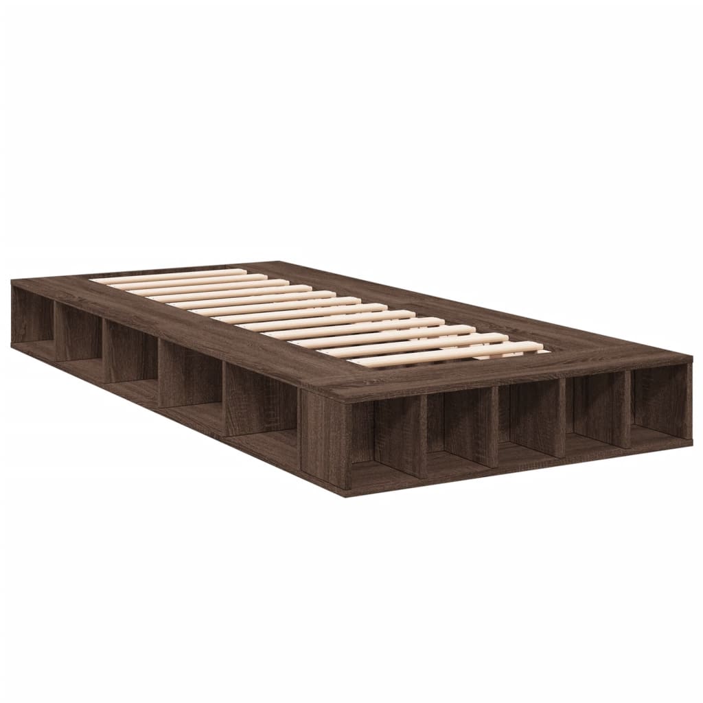 Bedframe bewerkt hout bruin eikenkleur 90x190 cm Bedden & bedframes | Creëer jouw Trendy Thuis | Gratis bezorgd & Retour | Trendy.nl