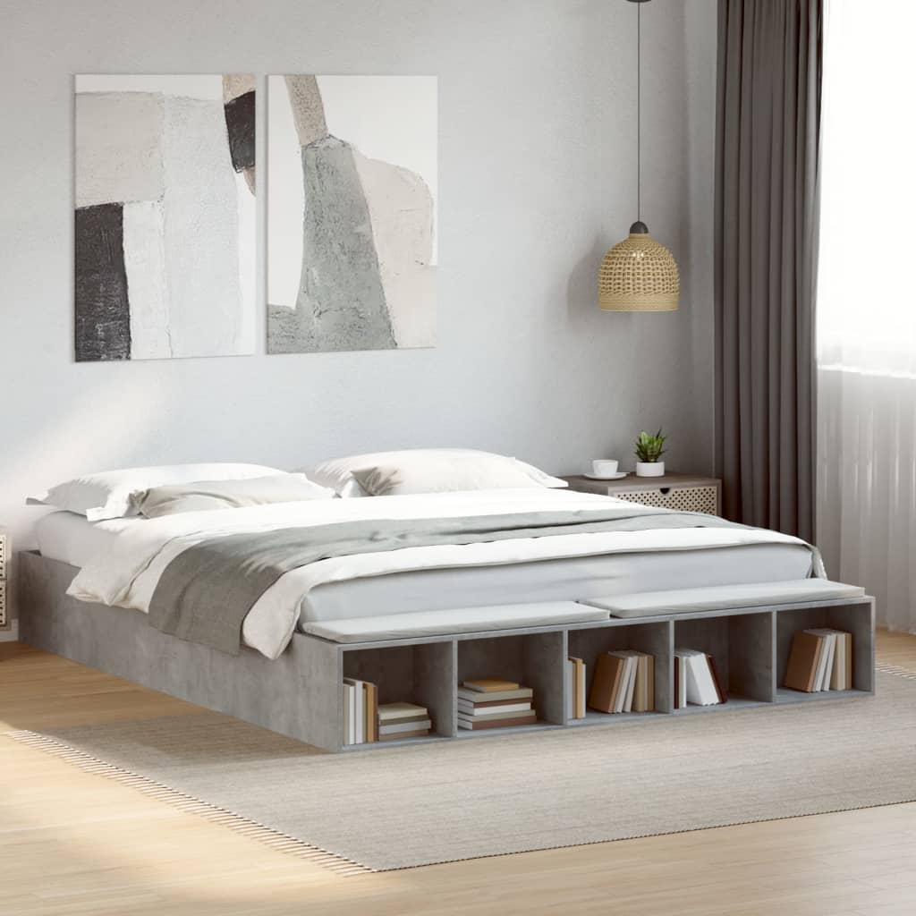 Bedframe bewerkt hout betongrijs 200x200 cm Bedden & bedframes | Creëer jouw Trendy Thuis | Gratis bezorgd & Retour | Trendy.nl