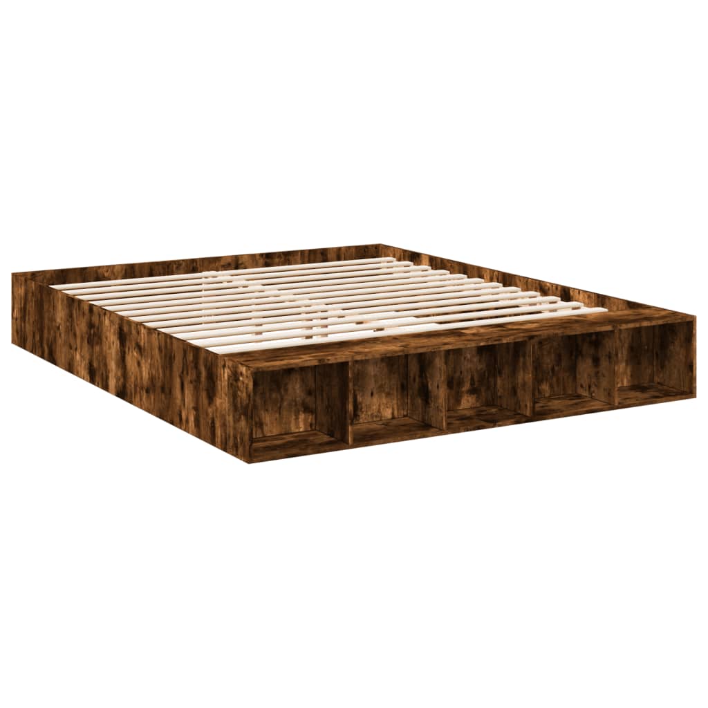 Bedframe bewerkt hout gerookt eikenkleurig 200x200 cm Bedden & bedframes | Creëer jouw Trendy Thuis | Gratis bezorgd & Retour | Trendy.nl