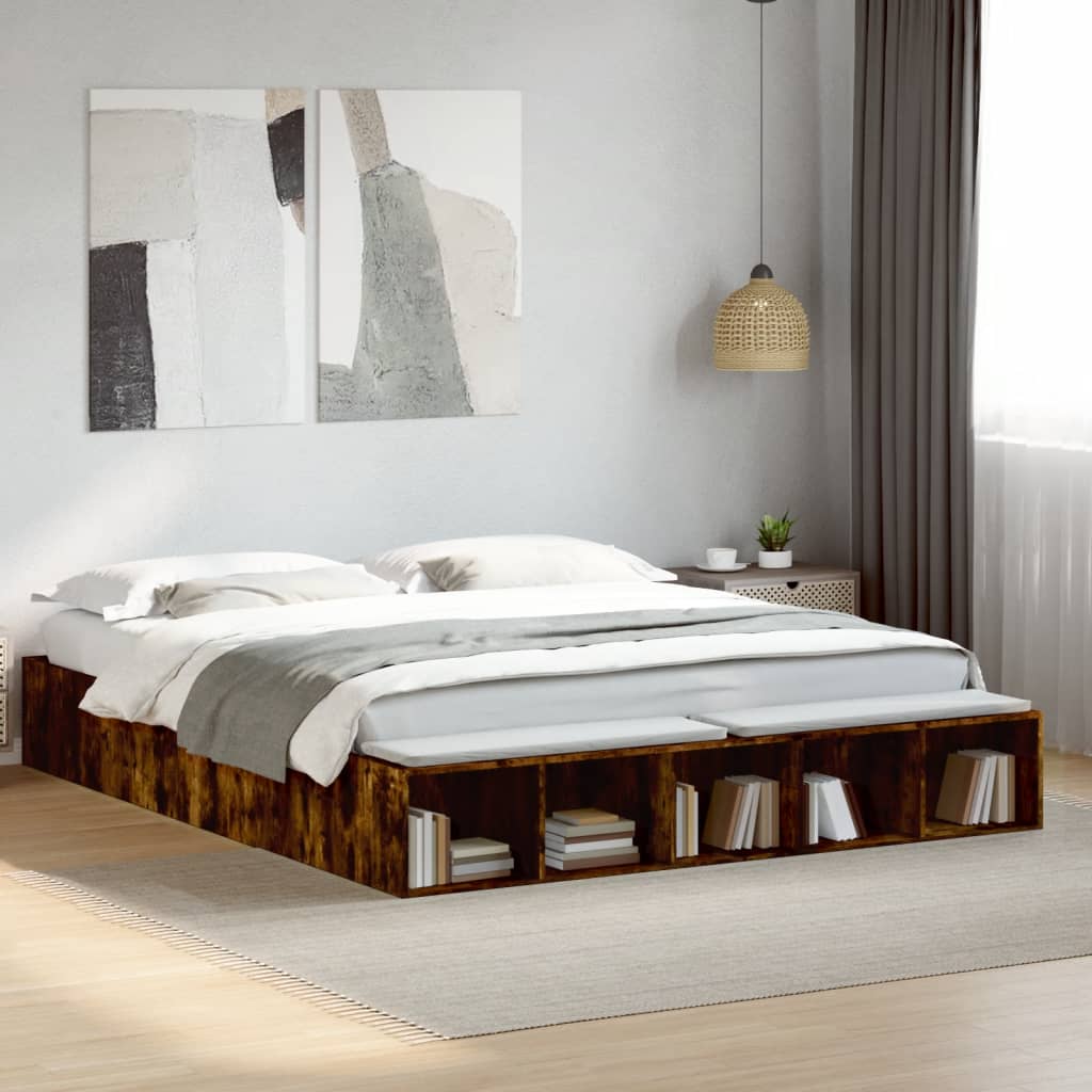 Bedframe bewerkt hout gerookt eikenkleurig 200x200 cm Bedden & bedframes | Creëer jouw Trendy Thuis | Gratis bezorgd & Retour | Trendy.nl