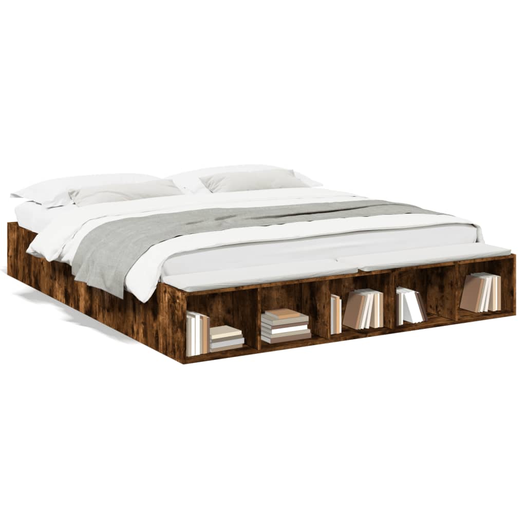 Bedframe bewerkt hout gerookt eikenkleurig 200x200 cm Bedden & bedframes | Creëer jouw Trendy Thuis | Gratis bezorgd & Retour | Trendy.nl