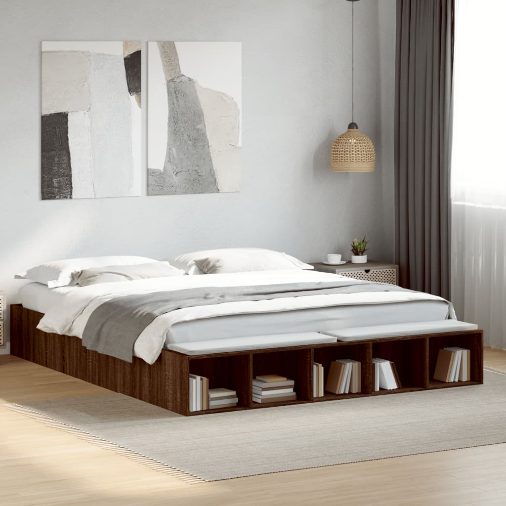 Bedframe bewerkt hout bruin eikenkleur 200x200 cm Bedden & bedframes | Creëer jouw Trendy Thuis | Gratis bezorgd & Retour | Trendy.nl