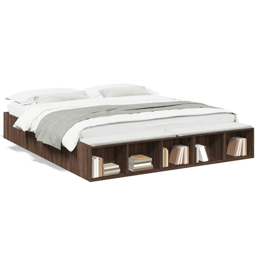 Bedframe bewerkt hout bruin eikenkleur 200x200 cm Bedden & bedframes | Creëer jouw Trendy Thuis | Gratis bezorgd & Retour | Trendy.nl