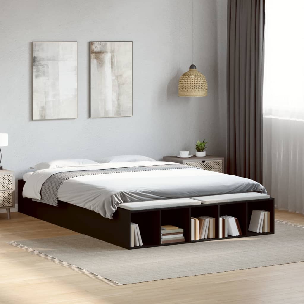 Bedframe bewerkt hout zwart 120x200 cm Bedden & bedframes | Creëer jouw Trendy Thuis | Gratis bezorgd & Retour | Trendy.nl