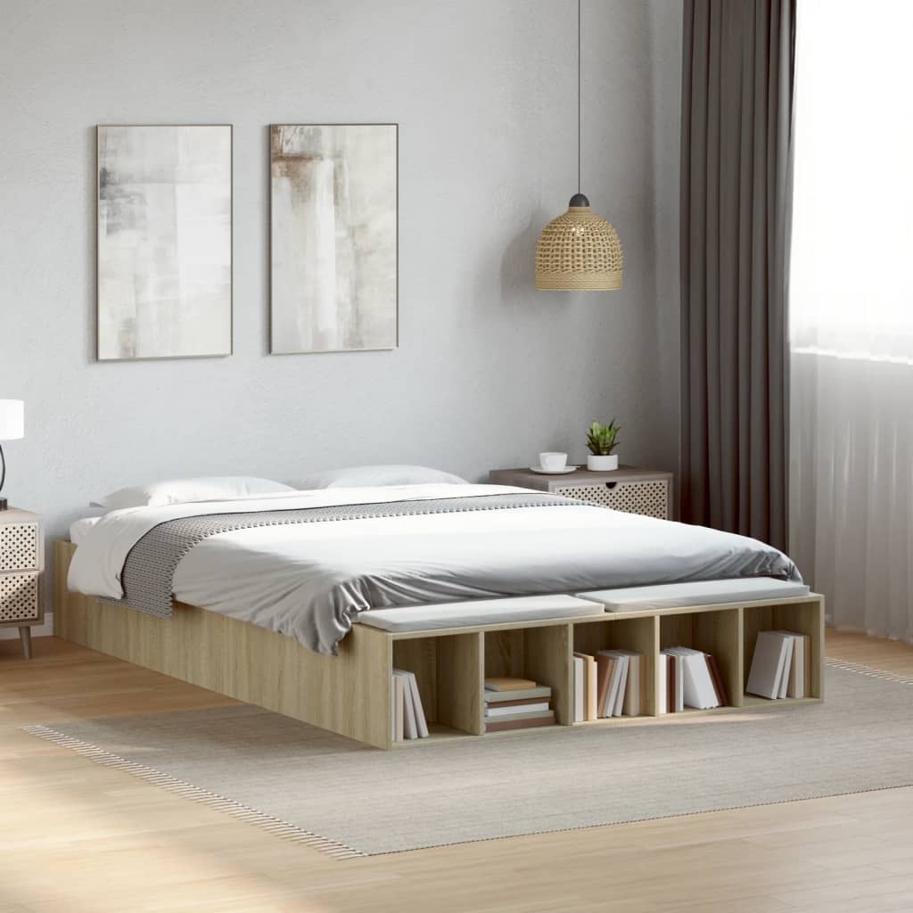 Bedframe bewerkt hout sonoma eikenkleurig 120x200 cm Bedden & bedframes | Creëer jouw Trendy Thuis | Gratis bezorgd & Retour | Trendy.nl