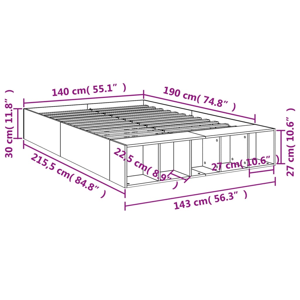 Bedframe bewerkt hout sonoma eikenkleurig 90x190 cm Bedden & bedframes | Creëer jouw Trendy Thuis | Gratis bezorgd & Retour | Trendy.nl