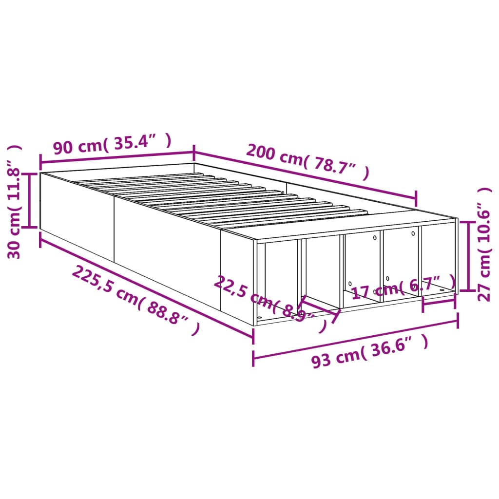 Bedframe bewerkt hout gerookt eikenkleurig 90x200 cm Bedden & bedframes | Creëer jouw Trendy Thuis | Gratis bezorgd & Retour | Trendy.nl