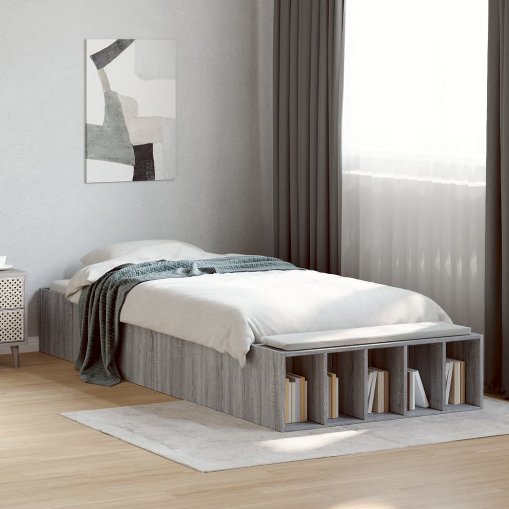 Bedframe bewerkt hout grijs sonoma eikenkleurig 90x200 cm Bedden & bedframes | Creëer jouw Trendy Thuis | Gratis bezorgd & Retour | Trendy.nl