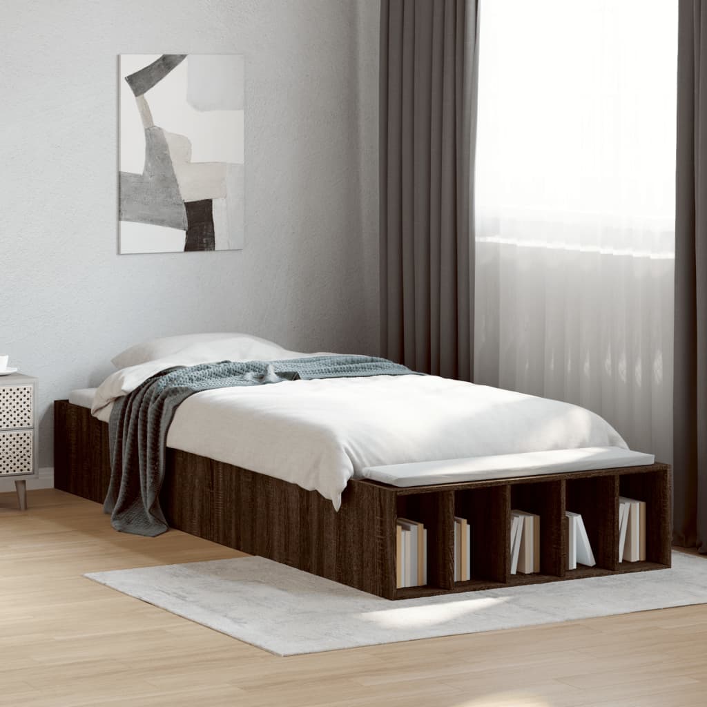 Bedframe bewerkt hout bruin eikenkleur 90x200 cm Bedden & bedframes | Creëer jouw Trendy Thuis | Gratis bezorgd & Retour | Trendy.nl