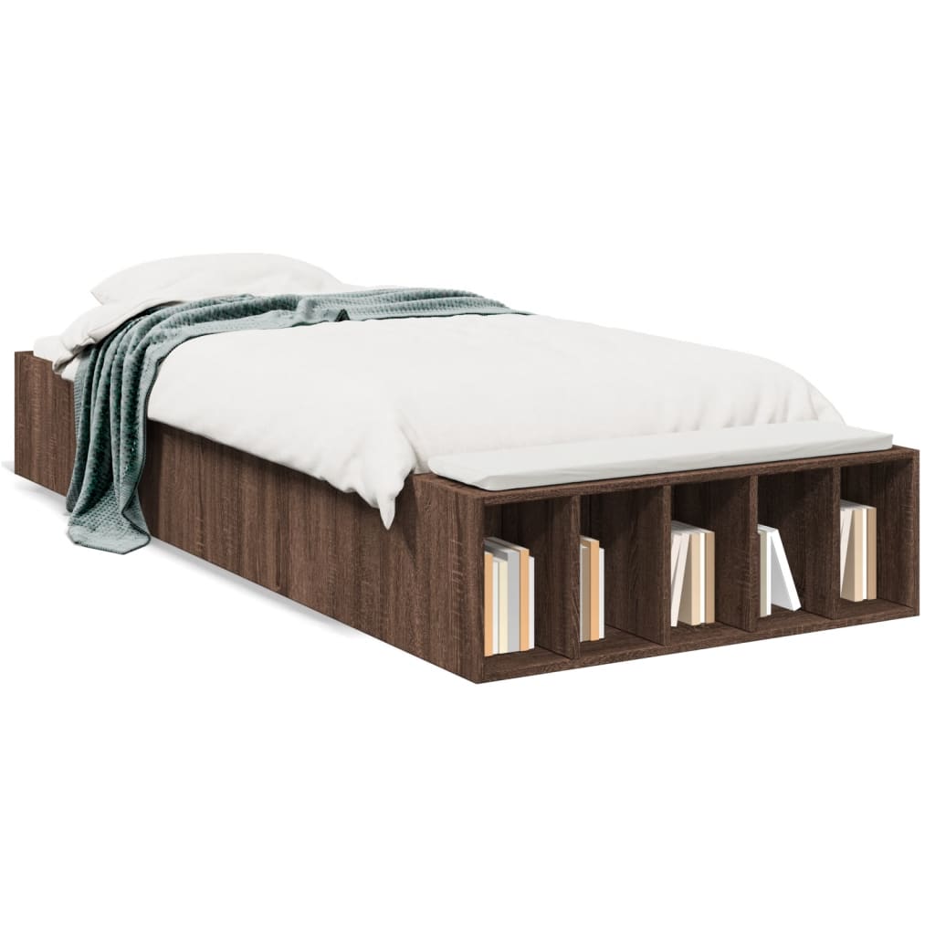 Bedframe bewerkt hout bruin eikenkleur 90x200 cm Bedden & bedframes | Creëer jouw Trendy Thuis | Gratis bezorgd & Retour | Trendy.nl