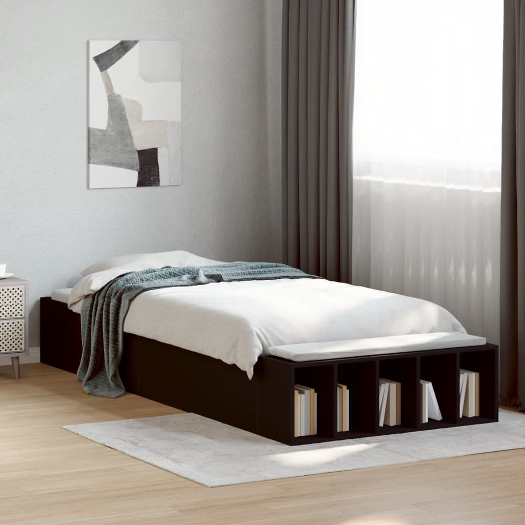 Bedframe bewerkt hout zwart 90x190 cm Bedden & bedframes | Creëer jouw Trendy Thuis | Gratis bezorgd & Retour | Trendy.nl