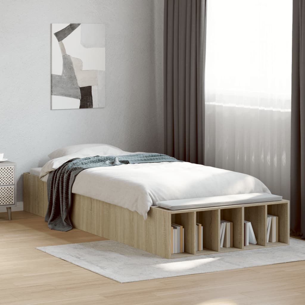 Bedframe bewerkt hout sonoma eikenkleurig 90x190 cm Bedden & bedframes | Creëer jouw Trendy Thuis | Gratis bezorgd & Retour | Trendy.nl