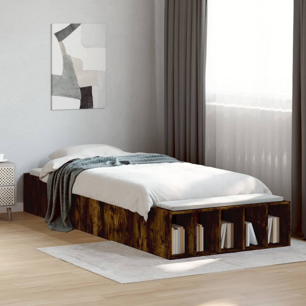 Bedframe bewerkt hout gerookt eikenkleurig 90x190 cm Bedden & bedframes | Creëer jouw Trendy Thuis | Gratis bezorgd & Retour | Trendy.nl