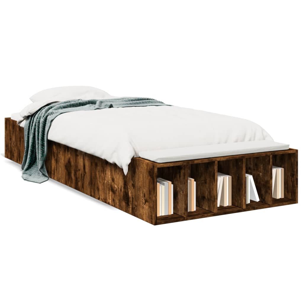 Bedframe bewerkt hout gerookt eikenkleurig 90x190 cm Bedden & bedframes | Creëer jouw Trendy Thuis | Gratis bezorgd & Retour | Trendy.nl