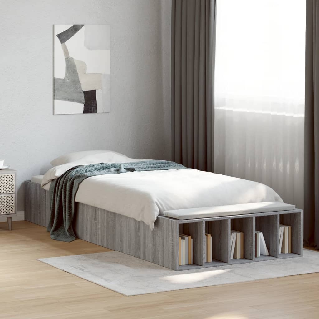 Bedframe bewerkt hout grijs sonoma eikenkleurig 90x190 cm Bedden & bedframes | Creëer jouw Trendy Thuis | Gratis bezorgd & Retour | Trendy.nl