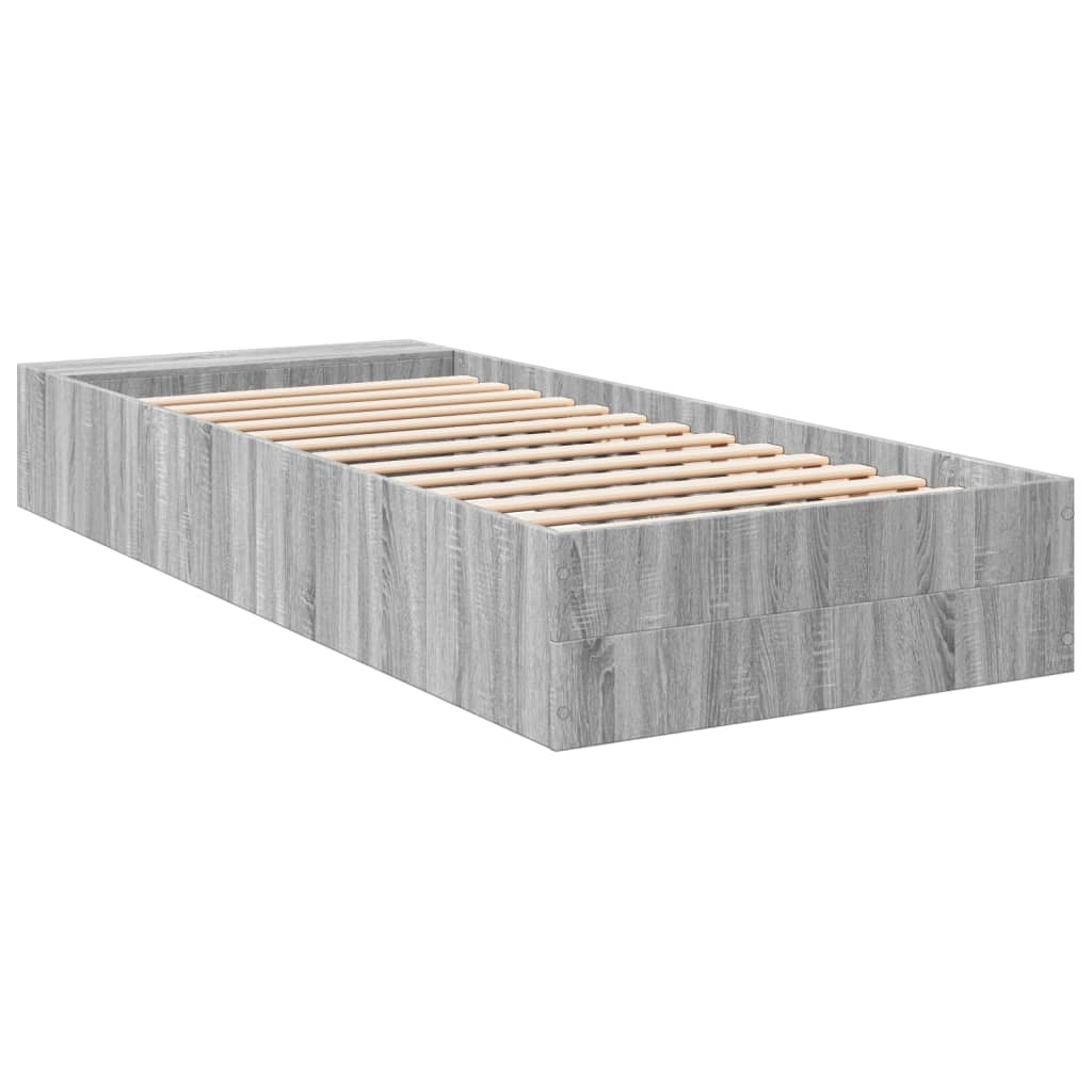 Bedframe bewerkt hout grijs sonoma eikenkleurig 90x190 cm Bedden & bedframes | Creëer jouw Trendy Thuis | Gratis bezorgd & Retour | Trendy.nl