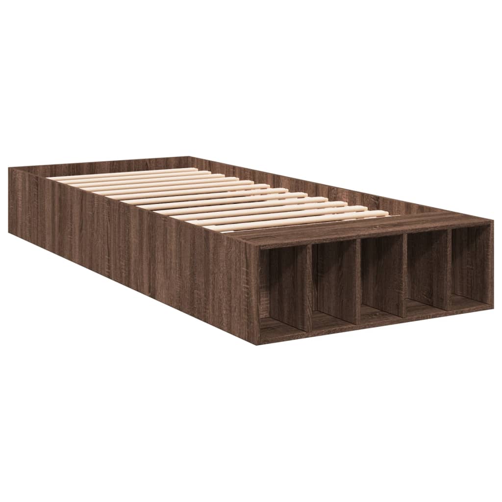 Bedframe bewerkt hout bruin eikenkleur 90x190 cm Bedden & bedframes | Creëer jouw Trendy Thuis | Gratis bezorgd & Retour | Trendy.nl