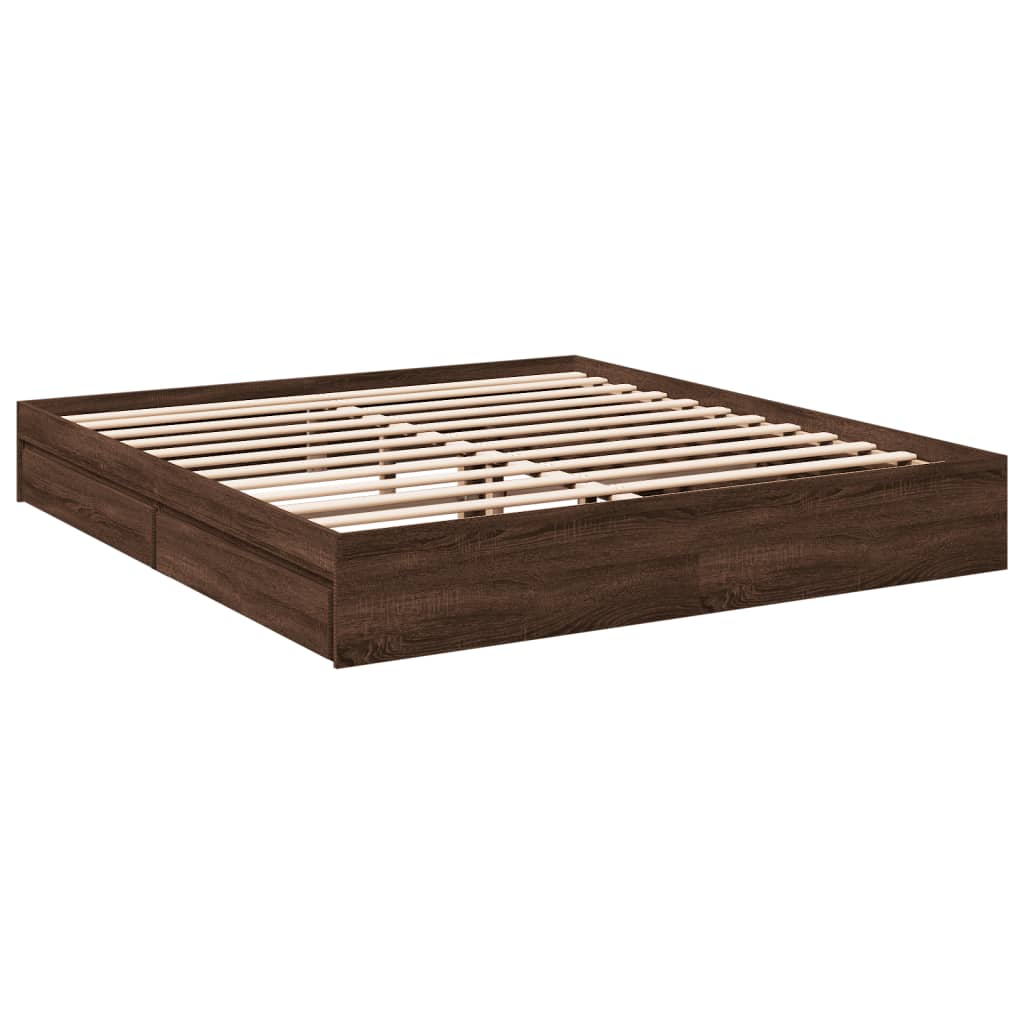 Bedframe met lades bewerkt hout bruin eikenkleurig 200x200 cm Bedden & bedframes | Creëer jouw Trendy Thuis | Gratis bezorgd & Retour | Trendy.nl