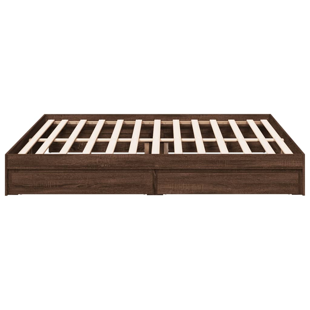 Bedframe met lades bewerkt hout bruin eikenkleurig 200x200 cm Bedden & bedframes | Creëer jouw Trendy Thuis | Gratis bezorgd & Retour | Trendy.nl