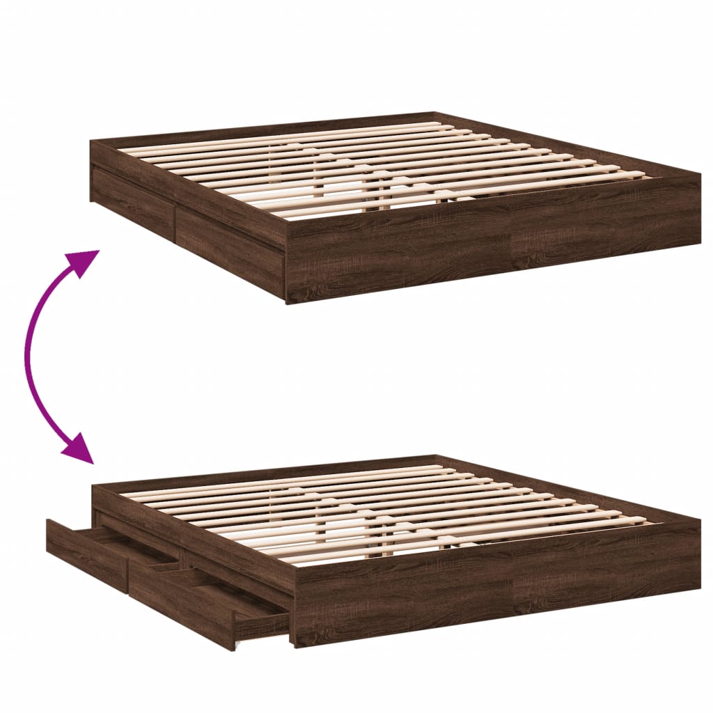 Bedframe met lades bewerkt hout bruin eikenkleurig 200x200 cm Bedden & bedframes | Creëer jouw Trendy Thuis | Gratis bezorgd & Retour | Trendy.nl