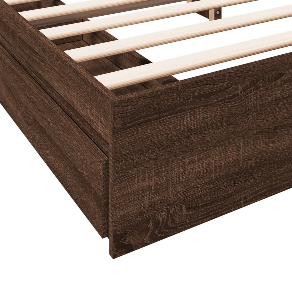 Bedframe met lades bewerkt hout bruin eikenkleurig 200x200 cm Bedden & bedframes | Creëer jouw Trendy Thuis | Gratis bezorgd & Retour | Trendy.nl