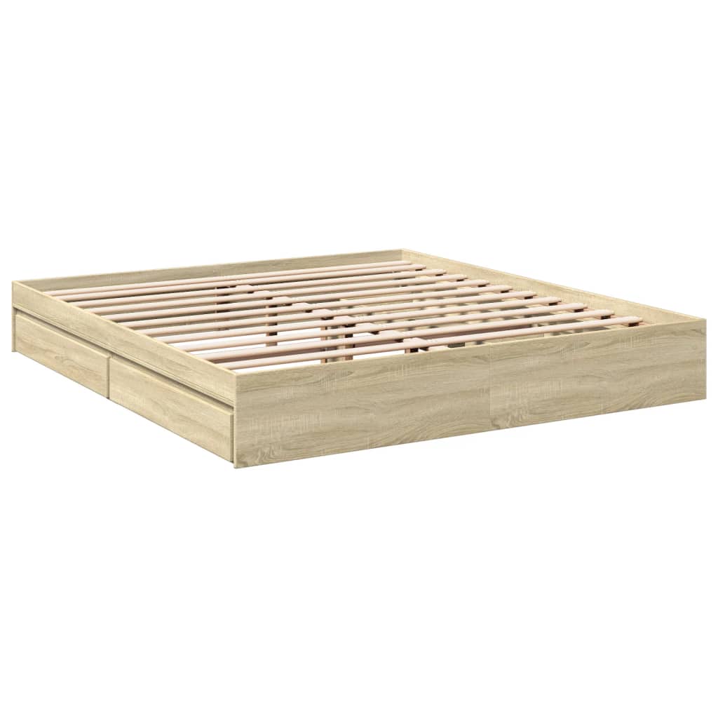 Bedframe met lades bewerkt hout sonoma eikenkleurig 180x200 cm Bedden & bedframes | Creëer jouw Trendy Thuis | Gratis bezorgd & Retour | Trendy.nl