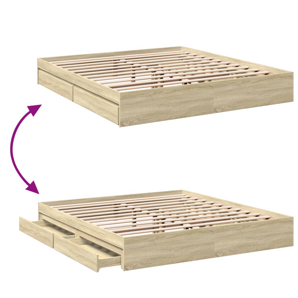 Bedframe met lades bewerkt hout sonoma eikenkleurig 180x200 cm Bedden & bedframes | Creëer jouw Trendy Thuis | Gratis bezorgd & Retour | Trendy.nl