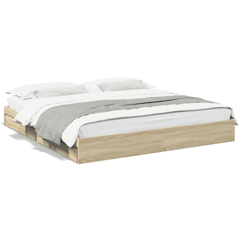 Bedframe met lades bewerkt hout sonoma eikenkleurig 180x200 cm Bedden & bedframes | Creëer jouw Trendy Thuis | Gratis bezorgd & Retour | Trendy.nl