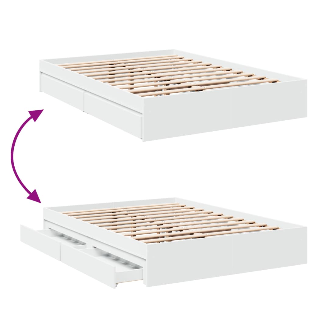 Bedframe met lades bewerkt hout wit 140x200 cm Bedden & bedframes | Creëer jouw Trendy Thuis | Gratis bezorgd & Retour | Trendy.nl