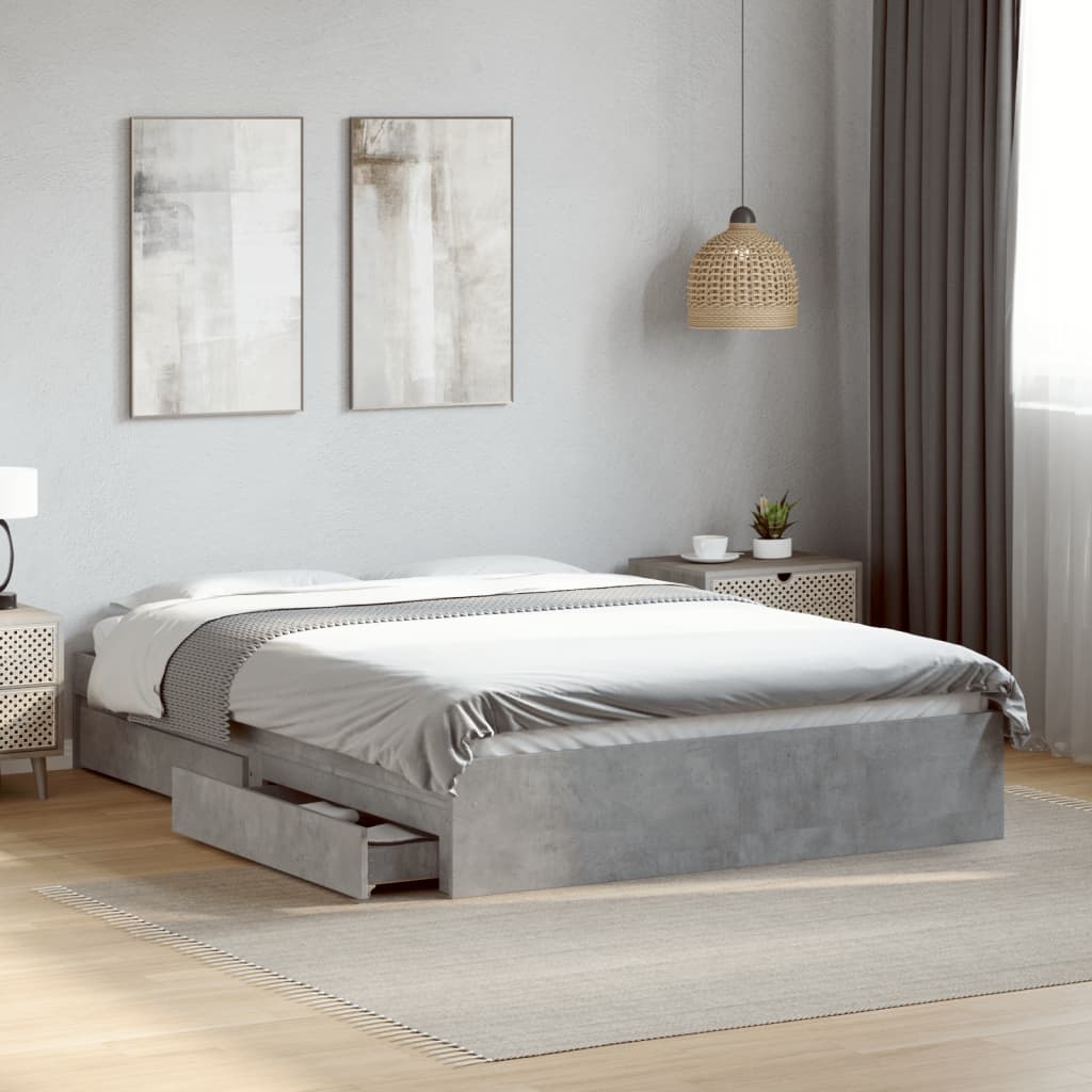 Bedframe met lades bewerkt hout betongrijs 120x200 cm Bedden & bedframes | Creëer jouw Trendy Thuis | Gratis bezorgd & Retour | Trendy.nl