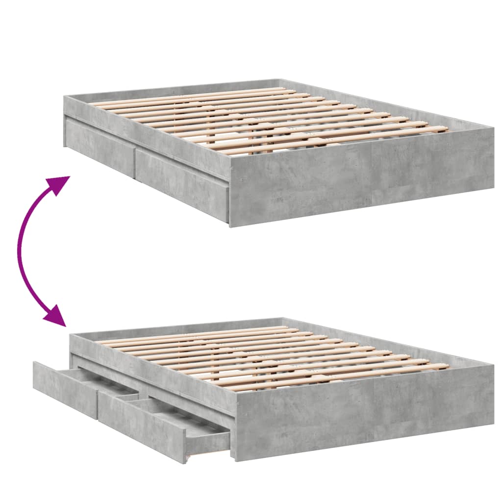 Bedframe met lades bewerkt hout betongrijs 120x200 cm Bedden & bedframes | Creëer jouw Trendy Thuis | Gratis bezorgd & Retour | Trendy.nl