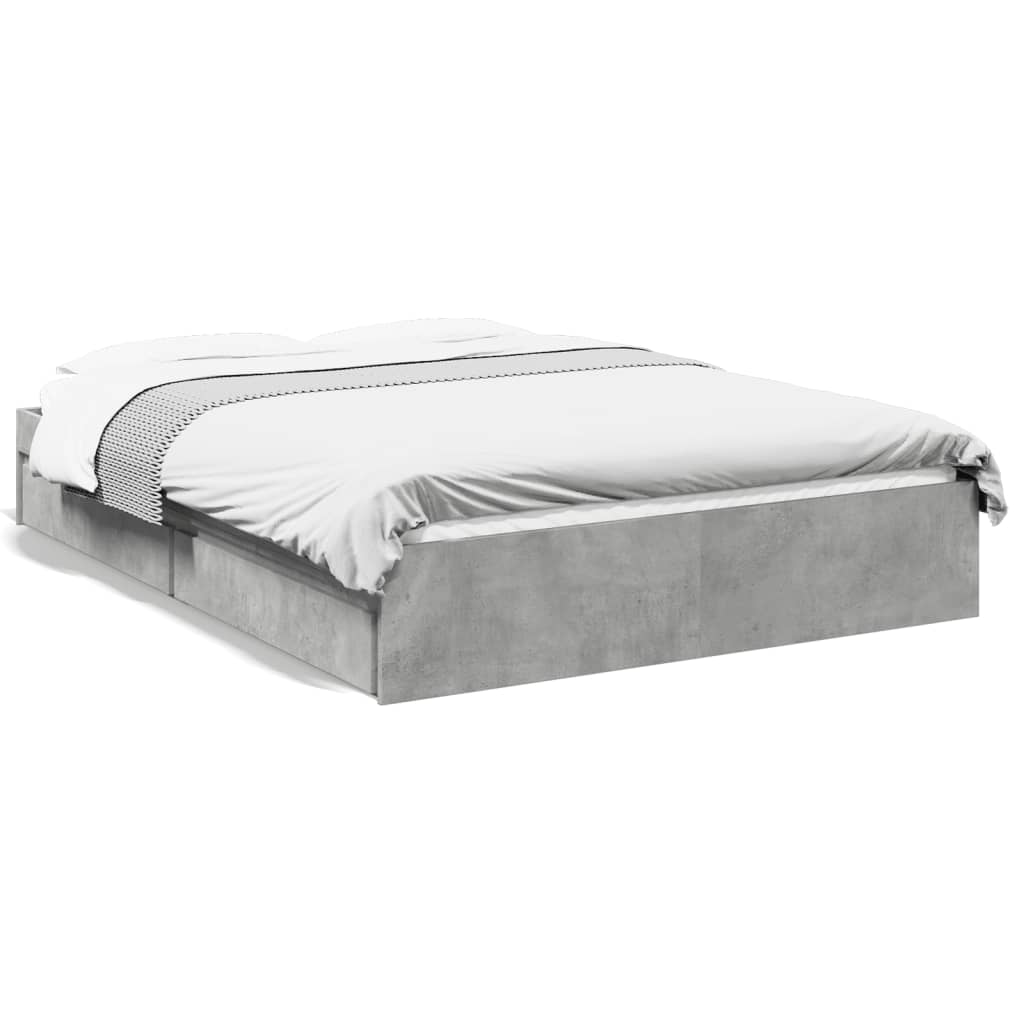 Bedframe met lades bewerkt hout betongrijs 135x190 cm Bedden & bedframes | Creëer jouw Trendy Thuis | Gratis bezorgd & Retour | Trendy.nl