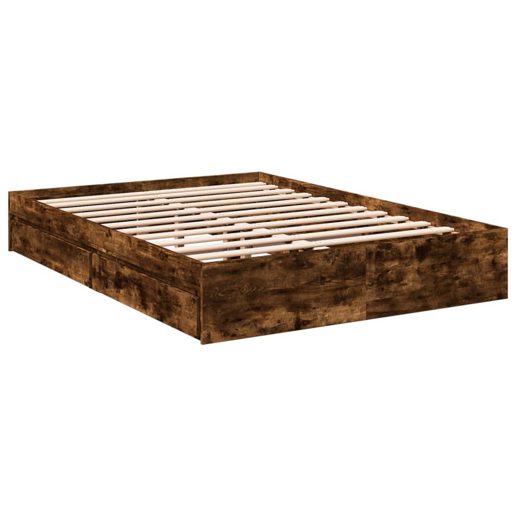 Bedframe met lades bewerkt hout gerookt eikenkleurig 135x190 cm Bedden & bedframes | Creëer jouw Trendy Thuis | Gratis bezorgd & Retour | Trendy.nl