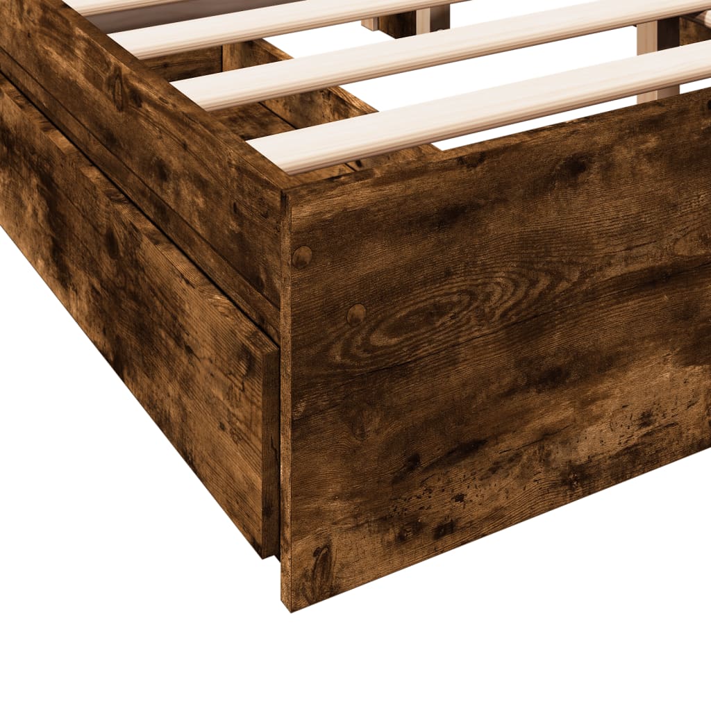 Bedframe met lades bewerkt hout gerookt eikenkleurig 135x190 cm Bedden & bedframes | Creëer jouw Trendy Thuis | Gratis bezorgd & Retour | Trendy.nl