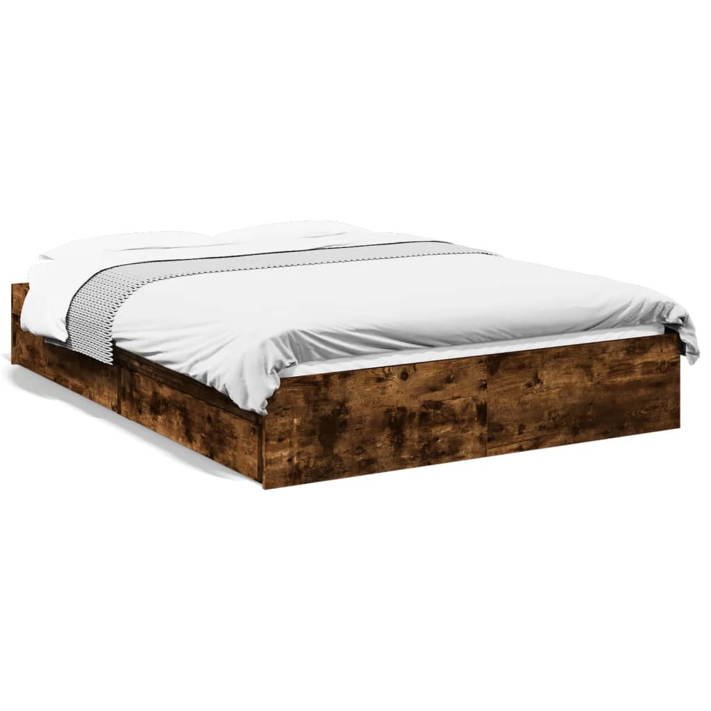 Bedframe met lades bewerkt hout gerookt eikenkleurig 135x190 cm Bedden & bedframes | Creëer jouw Trendy Thuis | Gratis bezorgd & Retour | Trendy.nl