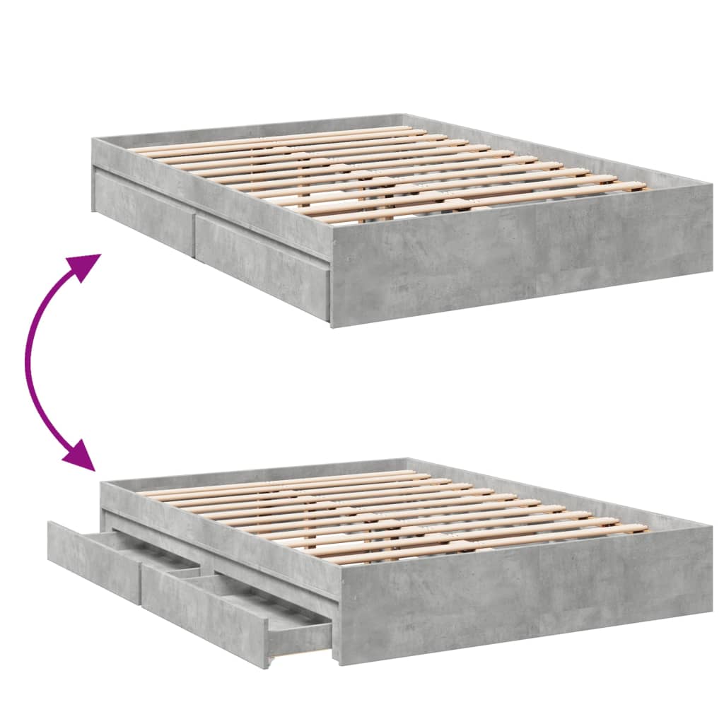 Bedframe met lades bewerkt hout betongrijs 120x190 cm Bedden & bedframes | Creëer jouw Trendy Thuis | Gratis bezorgd & Retour | Trendy.nl