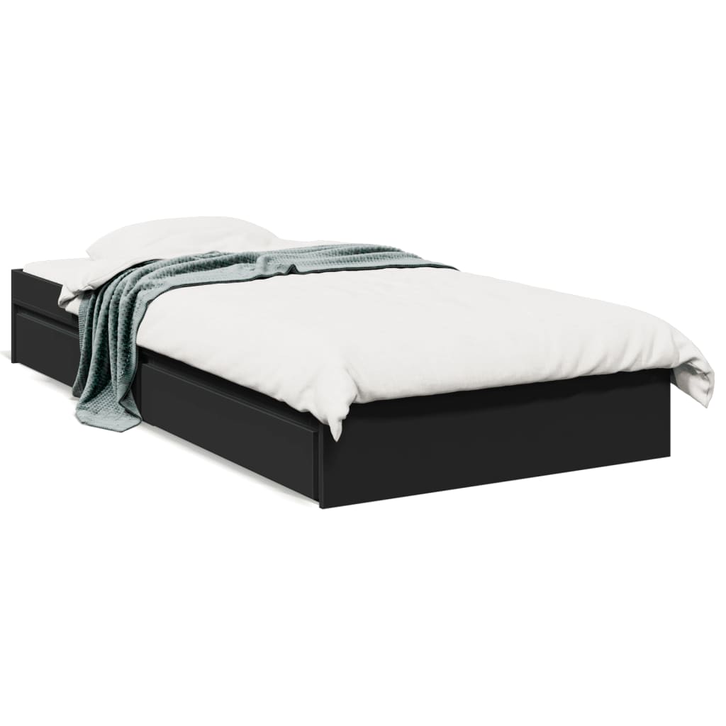 Bedframe met lades bewerkt hout zwart 90x190 cm Bedden & bedframes | Creëer jouw Trendy Thuis | Gratis bezorgd & Retour | Trendy.nl