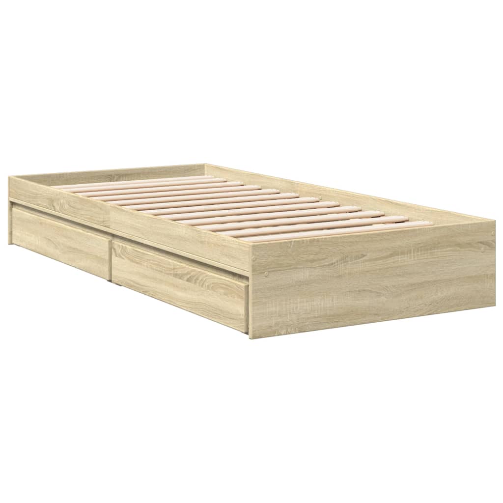 Bedframe met lades bewerkt hout sonoma eikenkleurig 90x190 cm Bedden & bedframes | Creëer jouw Trendy Thuis | Gratis bezorgd & Retour | Trendy.nl